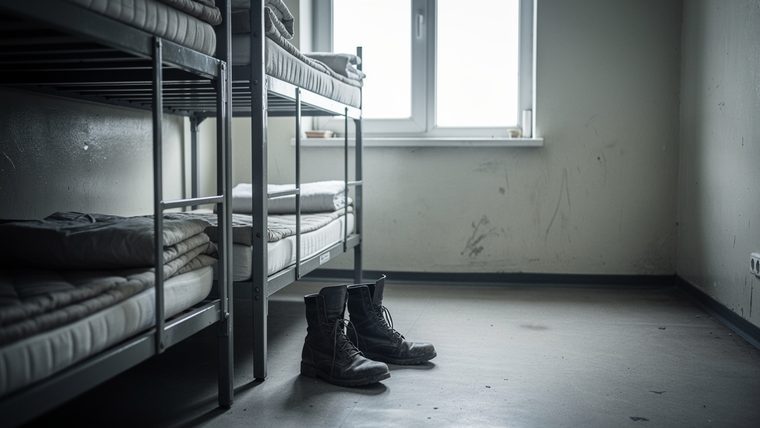 Порожня казарма з двоярусними ліжками